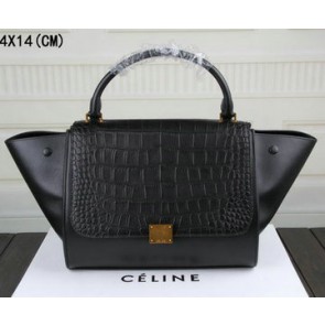 Imitation Celine Trapeze Bag Croco Leather C3342 Black VS09585