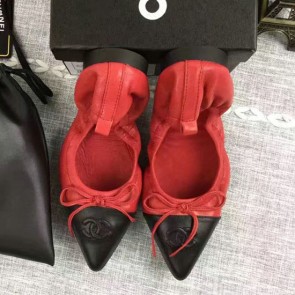Imitation Chanel Red Sheepskin Tieks Black Pointed Toe CH1120 VS05662
