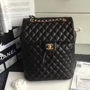 Imitation Chanel Urban Spirit Quilted Lambskin Large Backpack Black Gold Hardware 170301 VS05666