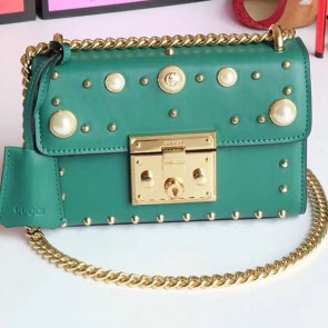 Imitation Gucci Padlock Studded Leather Shoulder Bag Green 432182 VS06746