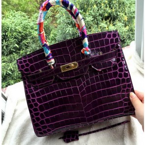 Imitation Hermes Birkin 30CM Tote Bags Croco Leather H30CO Purple VS06841