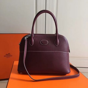 Imitation Hermes Bolide 27 Bag in Burgundy Swift Leather HB2701 VS05516
