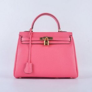 Imitation Hermes Kelly 28cm Shoulder Bags Rosy Grainy Leather Gold VS09810