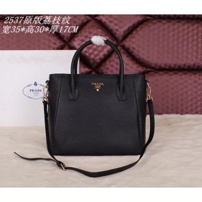 Imitation High Quality Prada Original Grainy Calf Leather Tote Bag BN2537 Black VS06833
