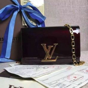 Imitation Louis Vuitton Patent Calfskin Chain Louise MM M94268 Purple VS09264