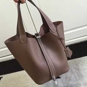 Imitation Luxury Hermes Picotin Lock 22 Tote Bag Togo Leather Coffee HP1112 VS06349