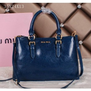 Imitation miu miu Bright Leather Tote Bag 88111 Blue VS03427