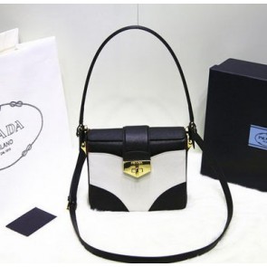 Imitation Prada Original Leather Flap Bag BN2776 White&Black VS05096