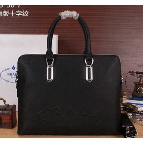 Imitation Prada Saffiano Calfskin Leather Briefcase PR66261 Black VS00336