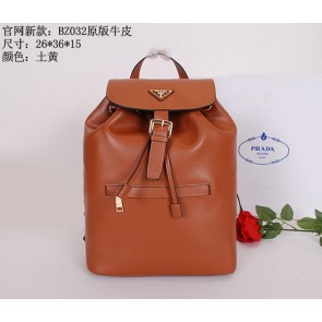 Imitation Prada Soft Calf Leather Backpack BZ032L Wheat VS04896