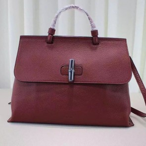 Imitation Top Gucci Bamboo Daily Leather Top Handle Bag Burgundy 370830 VS07098