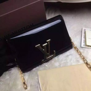 Knockoff AAAAA Louis Vuitton Patent Calfskin Chain Louise GM Noir M94425 VS07304