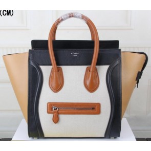 Knockoff Celine Luggage Mini Tote Bag Original Leather CTS3308 White&Black&Apricot VS06408