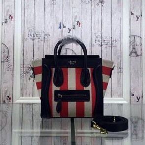 Knockoff Celine Luggage Nano Bag Fabric CTA3309 Black&Red VS01413