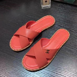 Knockoff Chanel Calfskin Slides Mules Red CH073002 VS01460