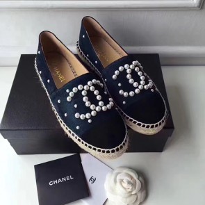 Knockoff Chanel CC Pearl Suede Espadrilles Blue CH0729 VS03689