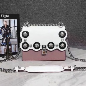 Knockoff Fendi Kan I Small Pink and White Leather Mini Bag 8M03812 VS03489