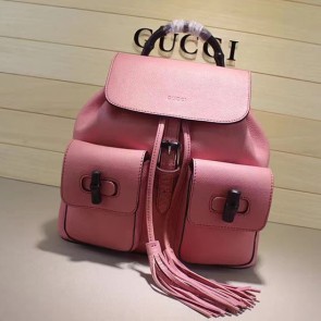 Knockoff Gucci Bamboo Leather Backpack Cherry Pink 370833 VS02787