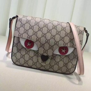 Knockoff Gucci Children's GG Supreme Cat Messenger Bag 410806 Rose VS04445