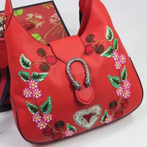 Knockoff Gucci Dionysus Leather Hobo Bag Hibiscus Red 446687 VS06208