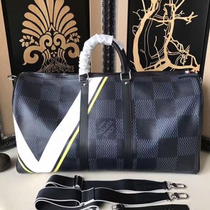 Knockoff Louis Vuitton Damier Cobalt Canvas Keepall 55 Bandouliere N44009 VS07389