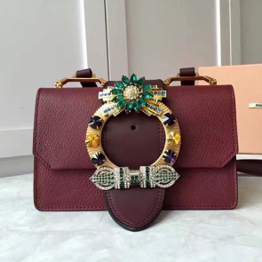 Knockoff Miu Miu Crystal Goat Leather Shoulder Bag Burgundy 5BH609 VS05977