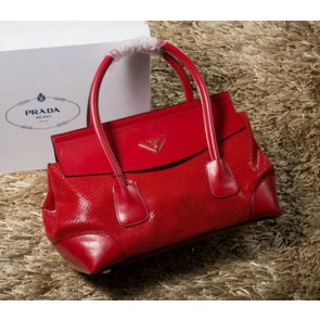 Knockoff Prada Iridescent Snake Leather Tote Bag P1168 Red VS05348