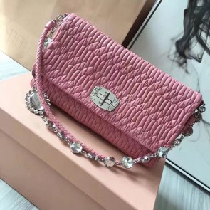 Knockoff Quality Miu Miu Crystal Nappa Leather Shoulder Bag Pink 5BD169 VS02053