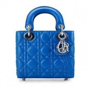 Lady Dior Bag Nano Bag Blue Original Leather D44552 Silver VS08689