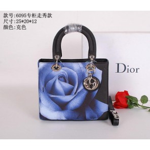 Luxury Dior Rose Leather Lady Dior Bag D6095 Black VS08393