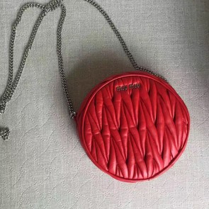 Luxury Fake Miu Miu Matelasse Nappa Leather Round Little Bag Red 5BH031 VS01604