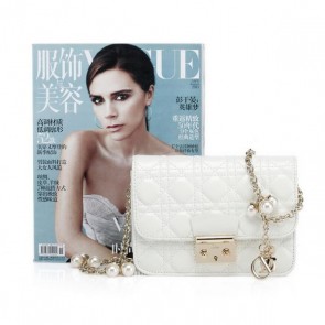 MISS DIOR Shoulder Bag in Lambskin Leather CD6331 White VS08206