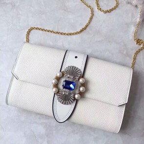 Miu Miu Crystal Goat Leather Clutch Bag White 5BF041 VS08241