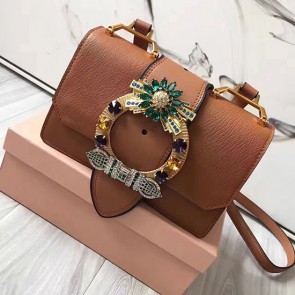 Miu Miu Crystal Goat Leather Shoulder Bag Brown 5BH609 VS05812