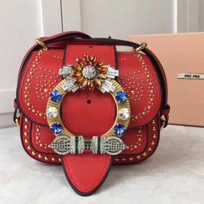 Miu Miu Crystal Goat Leather Shoulder Bag Red 5BD019 VS08126