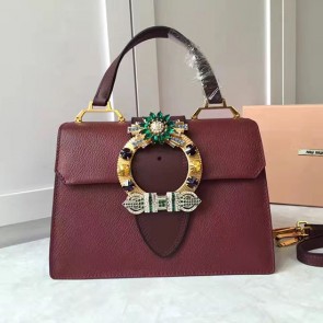Miu Miu Crystal Goat Leather Top Handle Bag Burgundy 5BH1108 VS05990