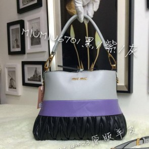 miu miu Madras Goat Leather Hobo Bag M6701 Black&Lavender&Grey VS00522