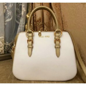 miu miu Madras Goat Leather Top-handle Bag RL0063 White&Gold VS01569