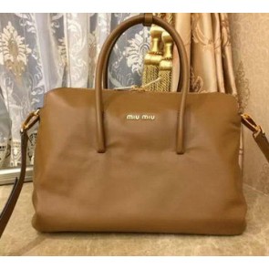 miu miu Madras Goat Leather Tote Bag RL0099 Wheat VS09626