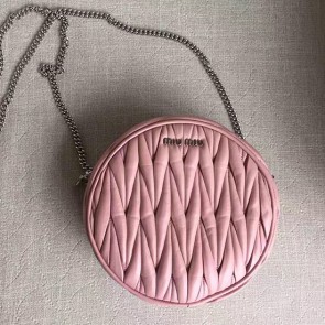 Miu Miu Matelasse Nappa Leather Round Little Bag Pink 5BH031 VS07992