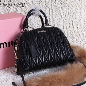 miu miu Matelasse Nappa Leather Top-handle Bag M1020 Black VS07338