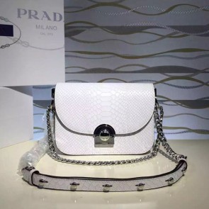 Prada Arcade Calf Leaher Crocodile Embossed Shoulder Bag White 1BD030 VS06494
