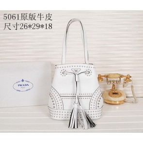 PRADA B5061H White Studded Leather Bucket Bag VS03047