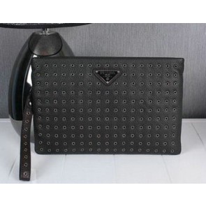 PRADA Calfskin Leather Clutch P1008 Brown VS03118