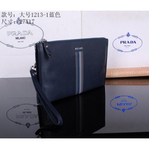 Prada Calfskin Leather Clutch P12131 Royal VS01507