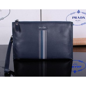 Prada Calfskin Leather Clutch P12133 Royal VS09853