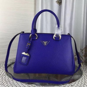 Prada Double Tote Bag Litchi Leather 1BG007 Blue VS06640