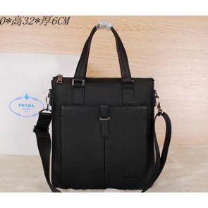 PRADA Grained Leather Business Tote Bag 80764 Black VS01377