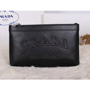 Prada Grainy Leather Clutch P2242 Black VS07076