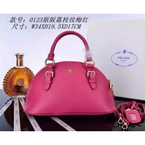 PRADA Litchi Leather Top Handle Bag BN0123 Rose VS07776